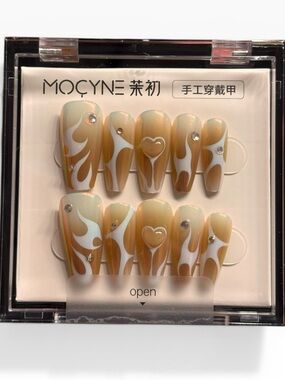 Metallic Orange/Brown & White 3D Heart Accent Press-On Nail Set